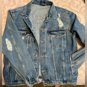 Denim jean jacket XL Unisex distressed